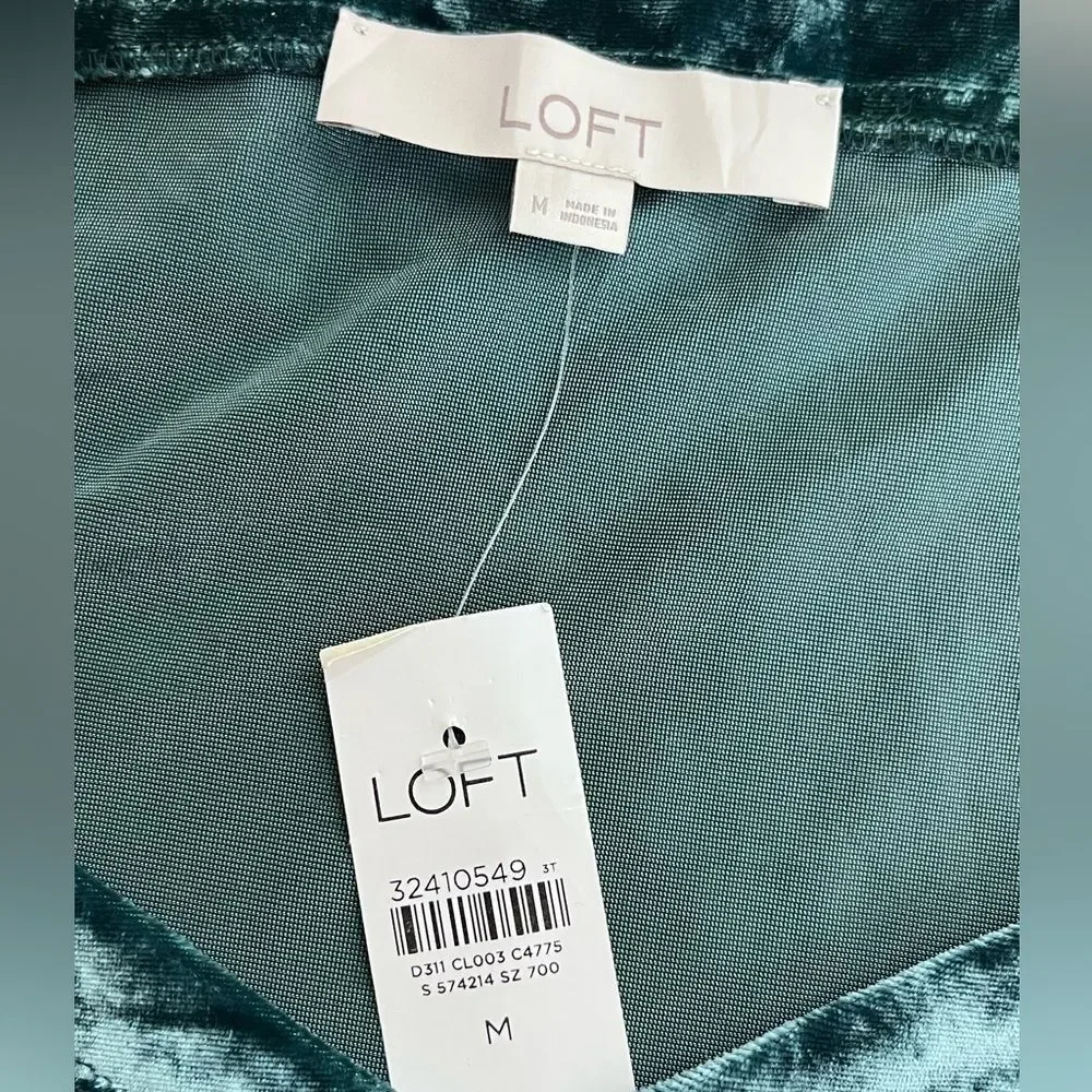 NWT Loft Whimsigoth Boho Teal Crushed Velvet Puff Sleeve Blouse Sz M